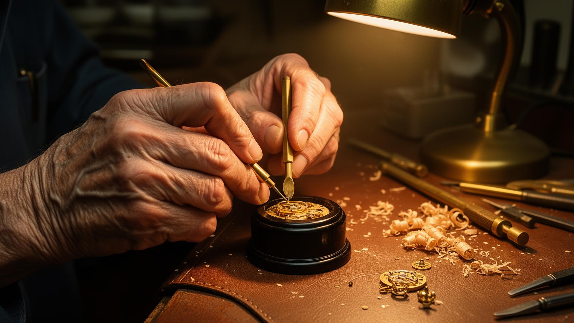 Master watchmaker at work in the workshop